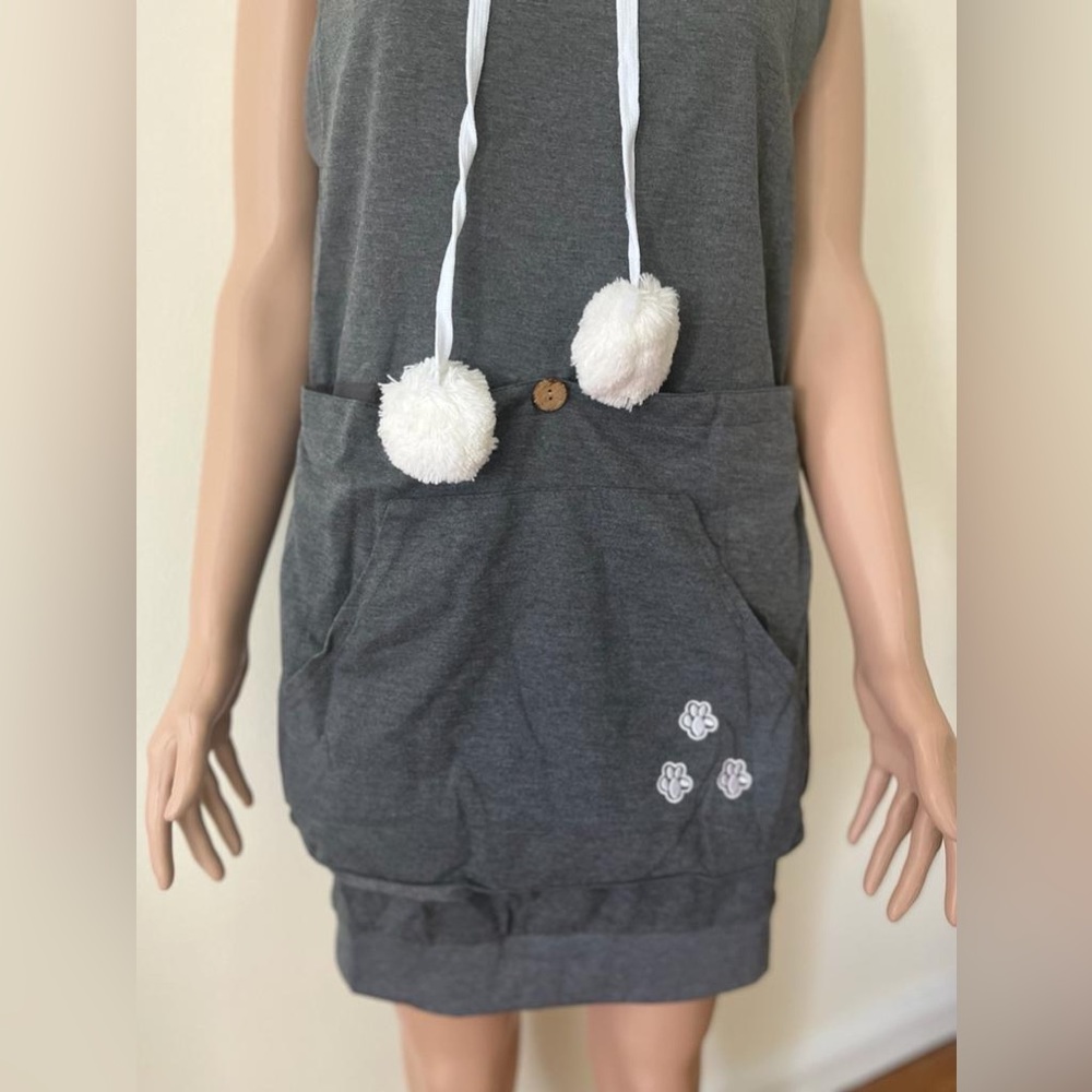 Brand new mewgaroo pet holder cat eared pouch sweatshirt hoodie top grey small - Picture 3 of 7